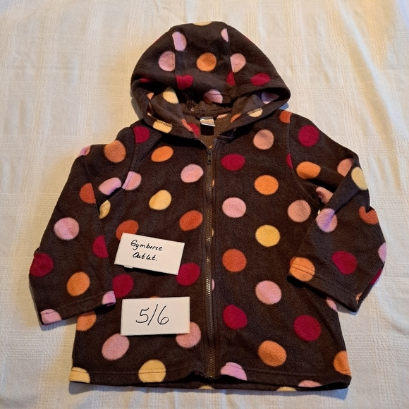 Gymboree girls size 5/6 brown fleece zip up jacket with multi colored polka dots - Picture 1 of 3